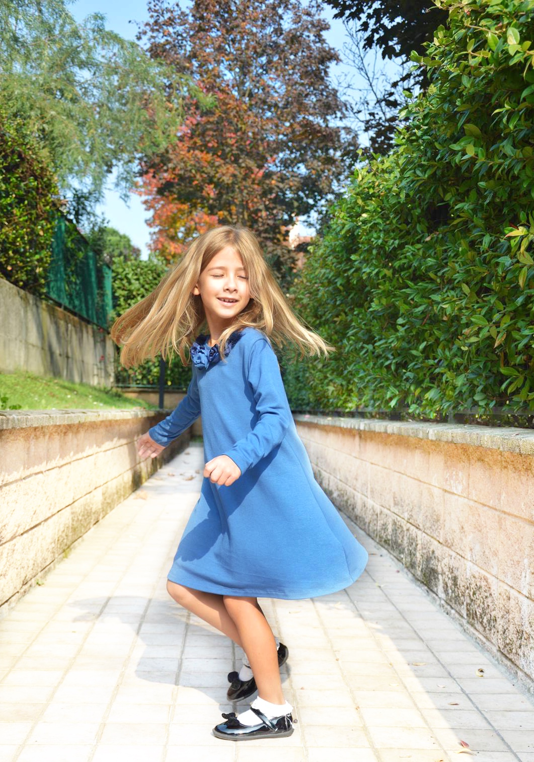 vestito blu jersey cotone bambina
